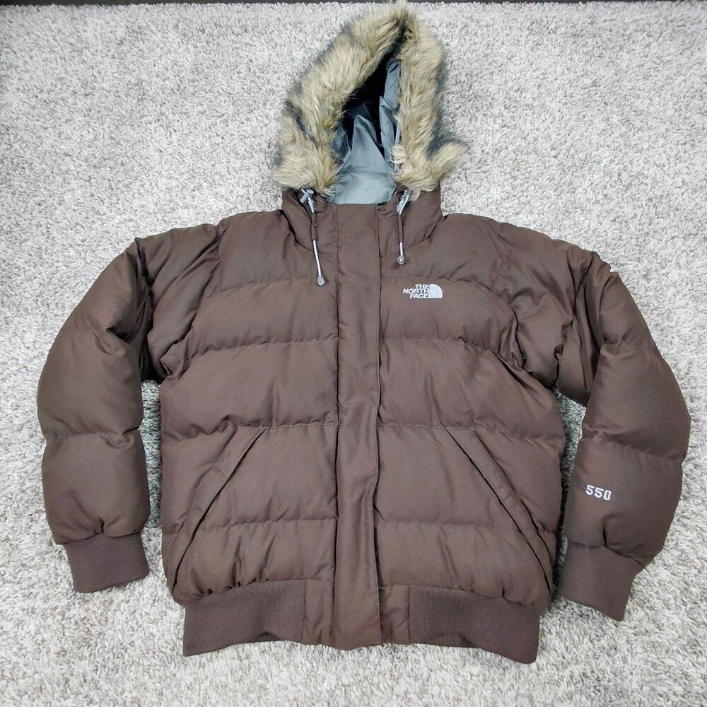 The North Face 550 Down Puffer Jacket Fur Hood Women’s Medium Brown Fill Zip Up